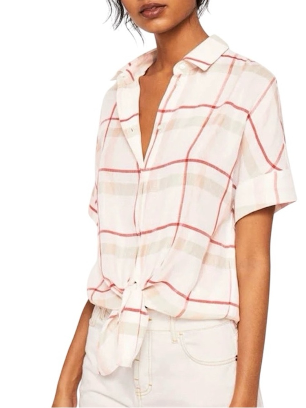Mango plaid short sleeves button front shirt. Size US 8